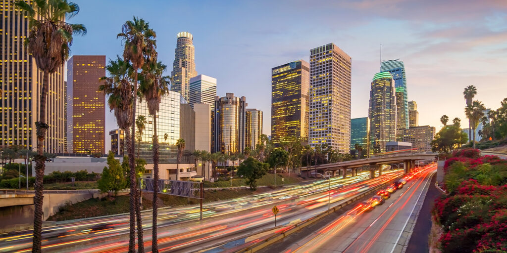 Los Angeles downtown skyline at Sunset