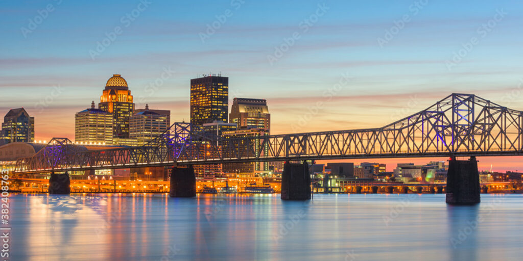 Louisville, Kentucky, downtown skyline on the Ohio River