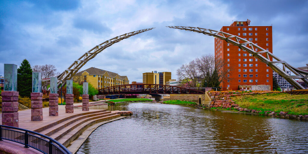 Downtown Sioux Falls - view of the Arc of Dreams.