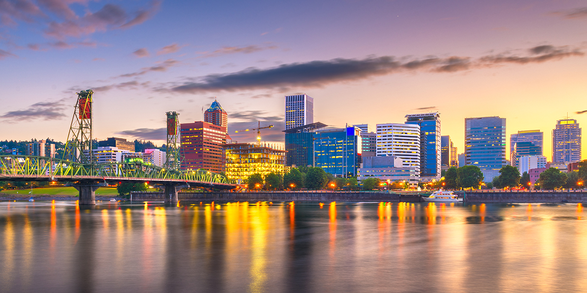 Portland skyline at sunset.
