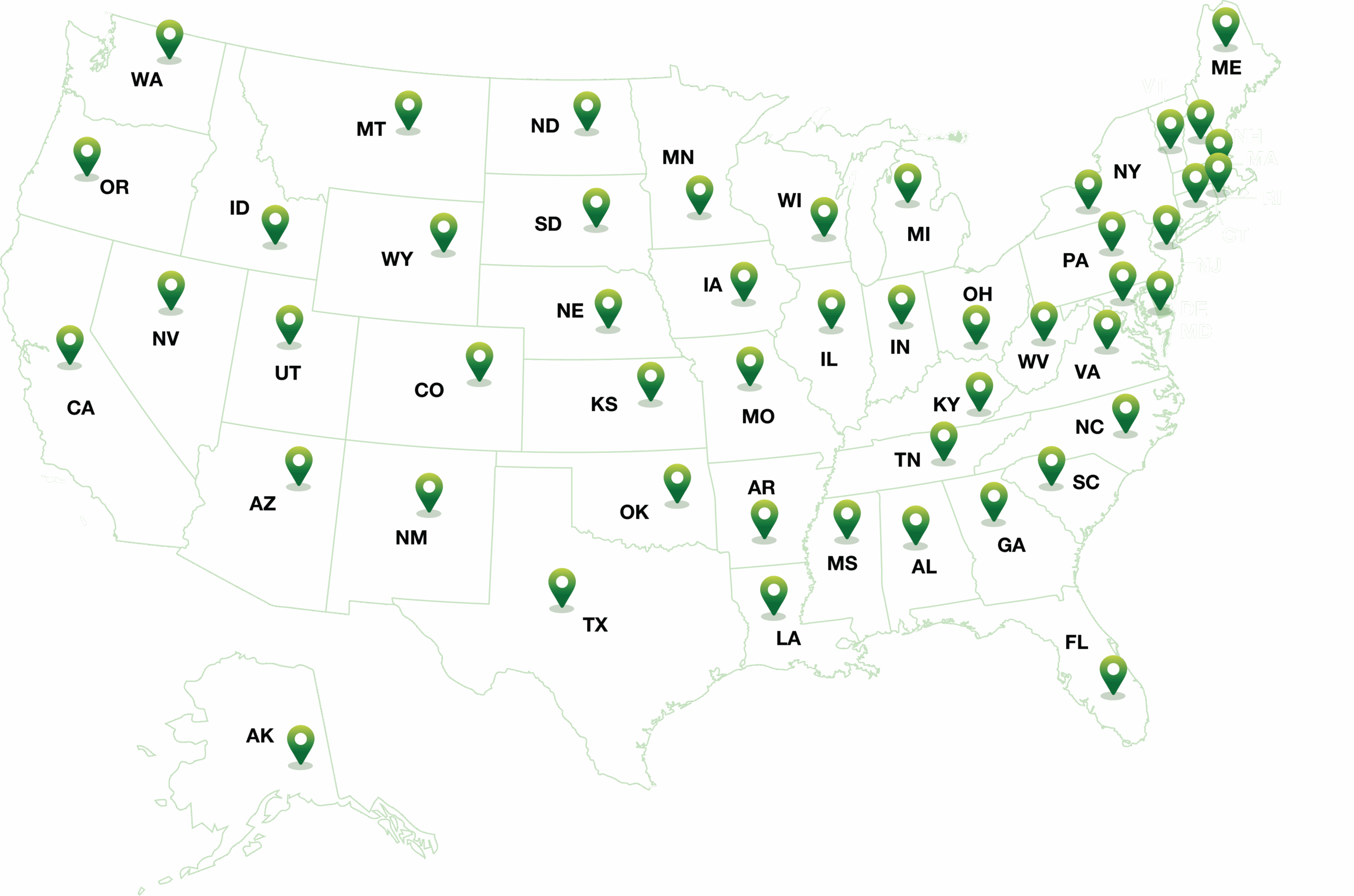 The USA map with VRC locations is pinned all over it, showcasing the national coverage area.