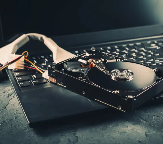 Hard drive connected to a laptop