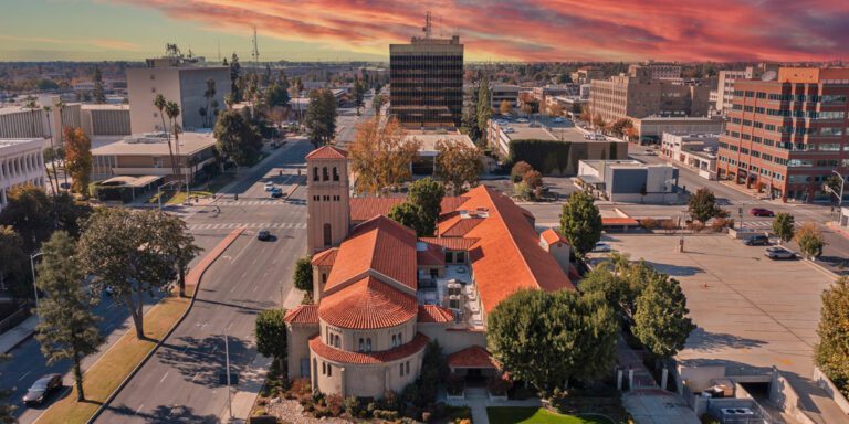 Aerial view of the city of Bakersfield, California.